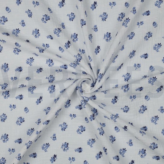 DOUBLE GAUZE DOBBY FLOWERS WHITE #7