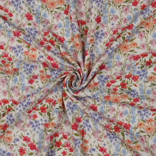 LIN VISCOSE CRÊPE DIGITAL FLEURS BLANC CASSÉ #7