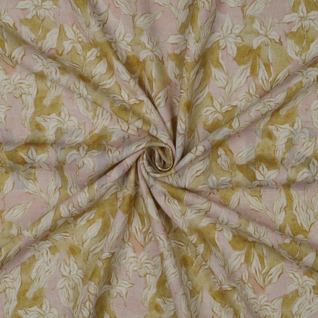 LINEN VISCOSE CREPE DIGITAL FLOWERS OCHRE #3