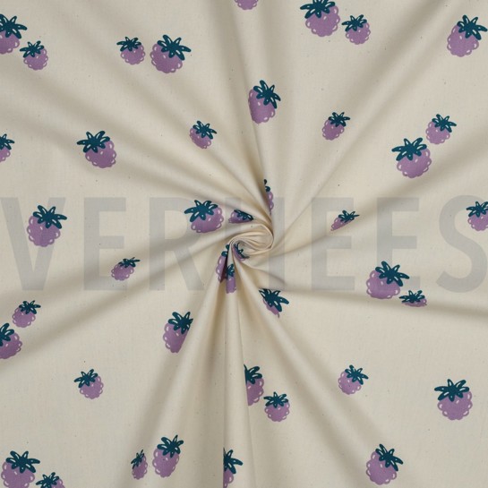 POPLIN GOTS NATURAL BERRIES NATURAL/ PETROL #7