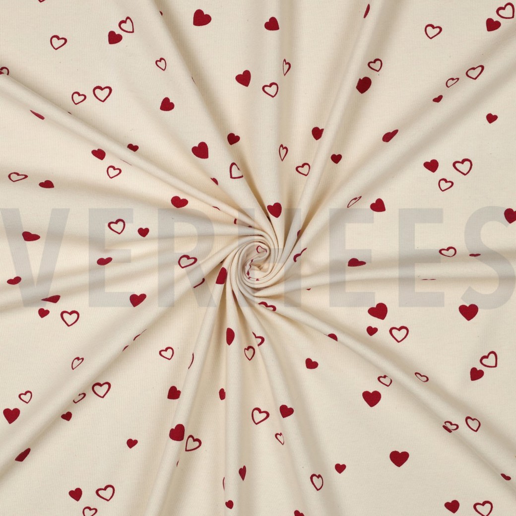 JERSEY GOTS NATURAL HEARTS NATURAL/ FUCHSIA #3