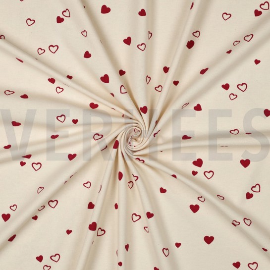 JERSEY GOTS NATURAL HEARTS NATURAL/ FUCHSIA #7