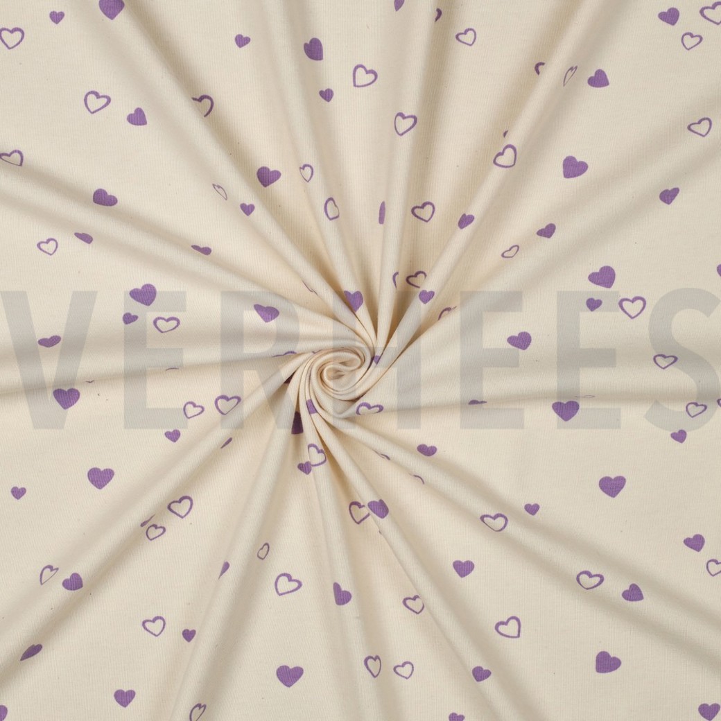 JERSEY GOTS NATURAL HEARTS NATURAL/ LILAC #3