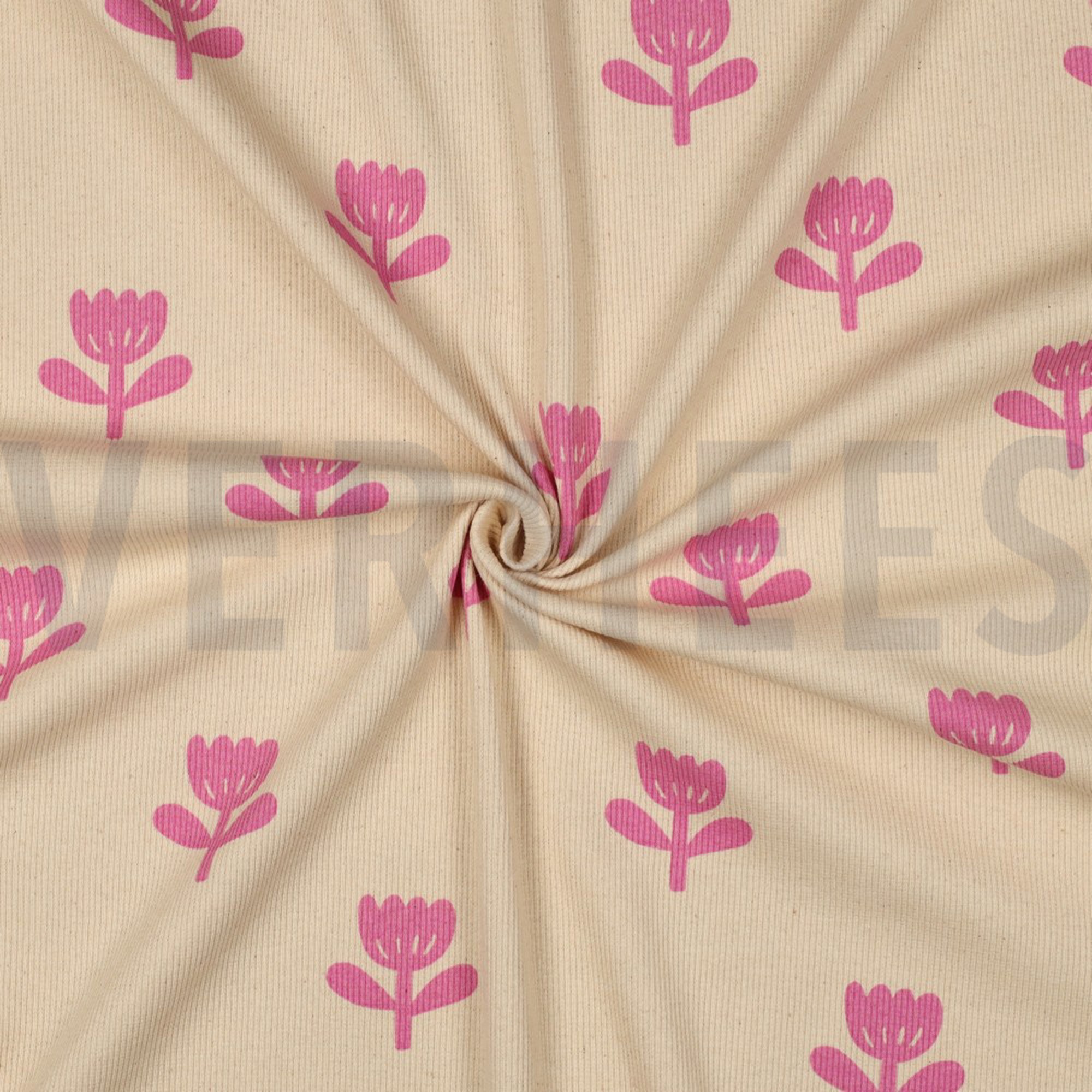 RIB JERSEY GOTS NATURAL FLOWERS NATURAL/ FUCHSIA (high resolution) #3