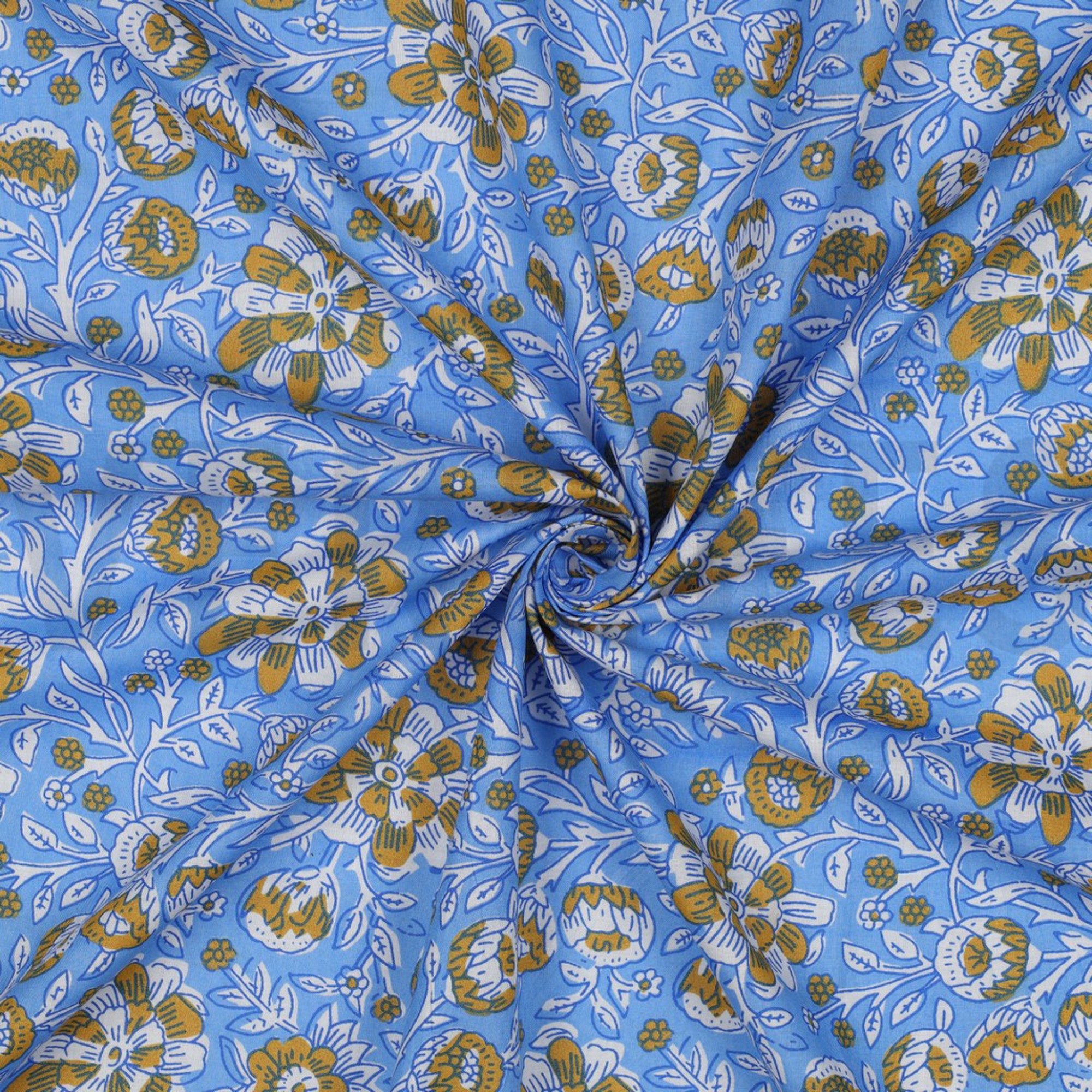 HANDCRAFTED BLOCK-PRINTED COTTON FLOWERS BLUE (high resolution) #3