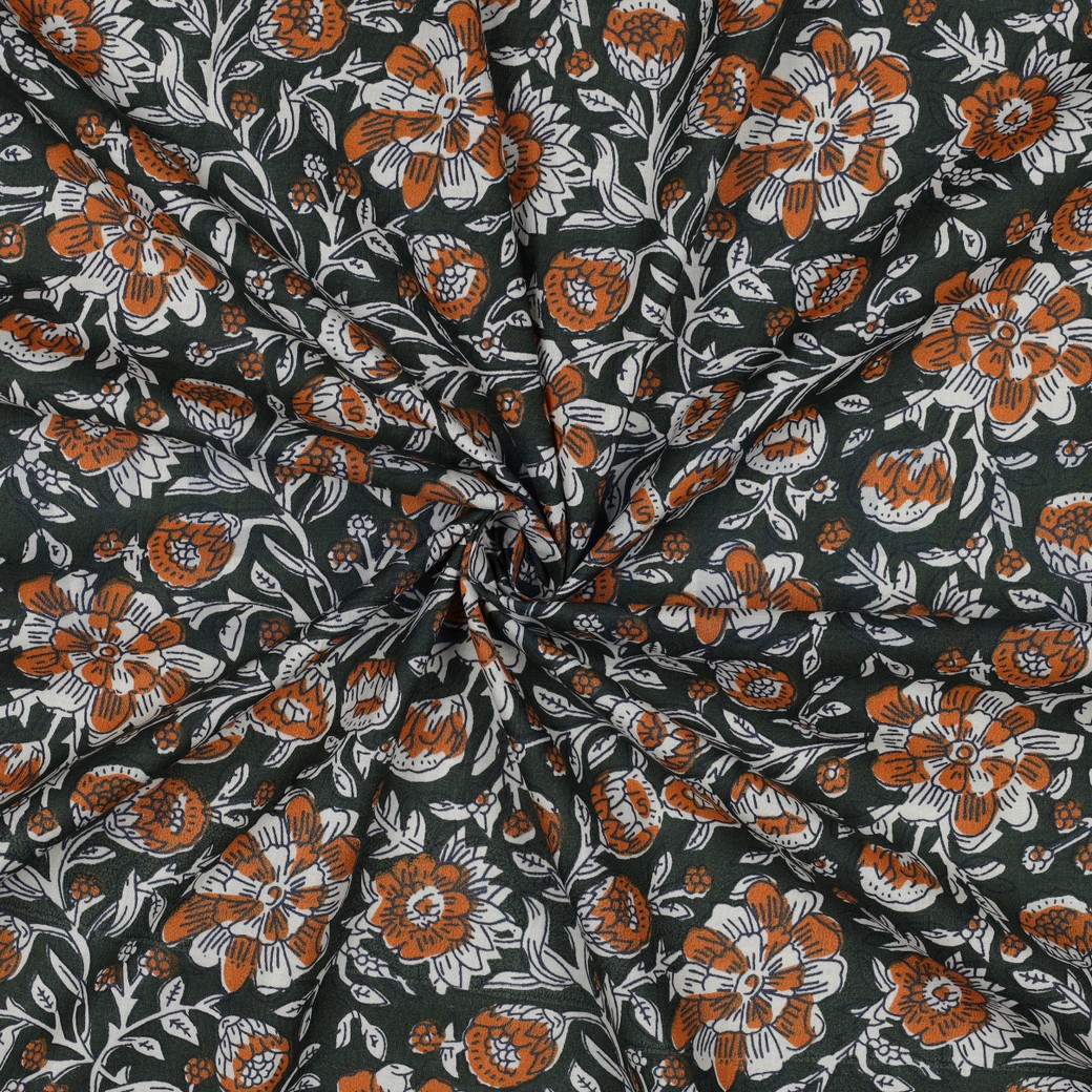 HANDCRAFTED BLOCK-PRINTED COTTON FLOWERS GREEN #3
