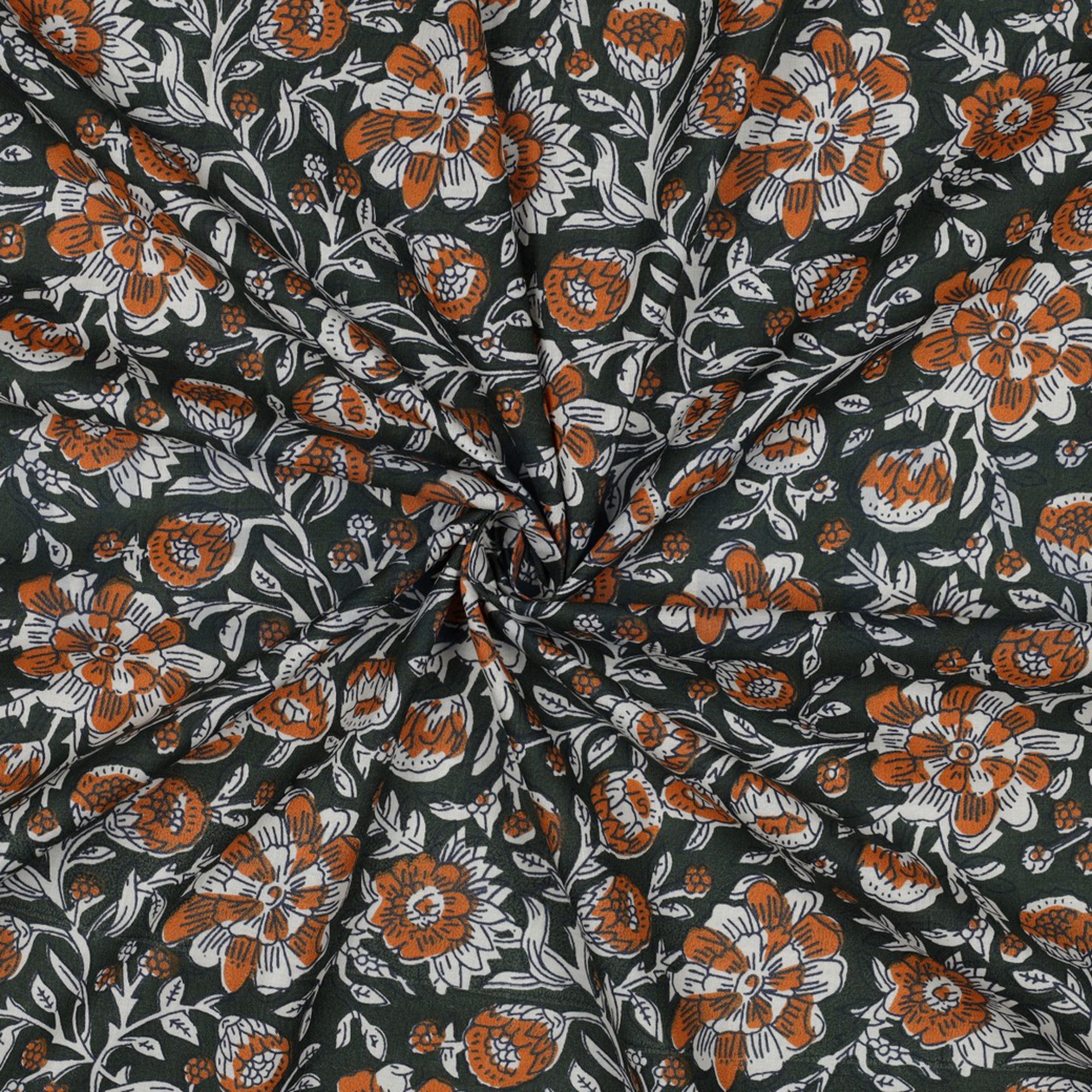 HANDCRAFTED BLOCK-PRINTED COTTON FLOWERS GREEN (high resolution) #3