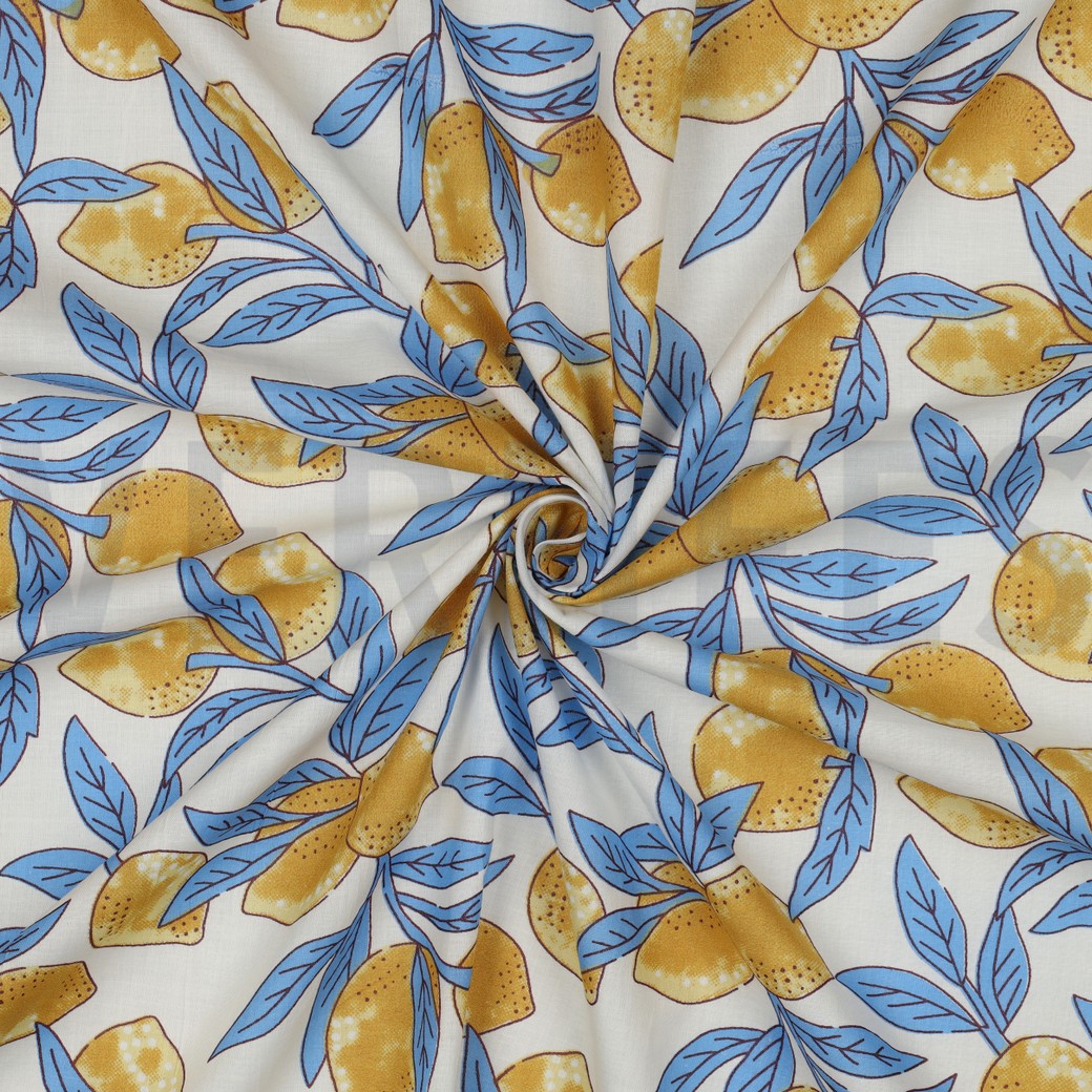 HANDCRAFTED BLOCK-PRINTED COTTON LEMONS WHITE #3