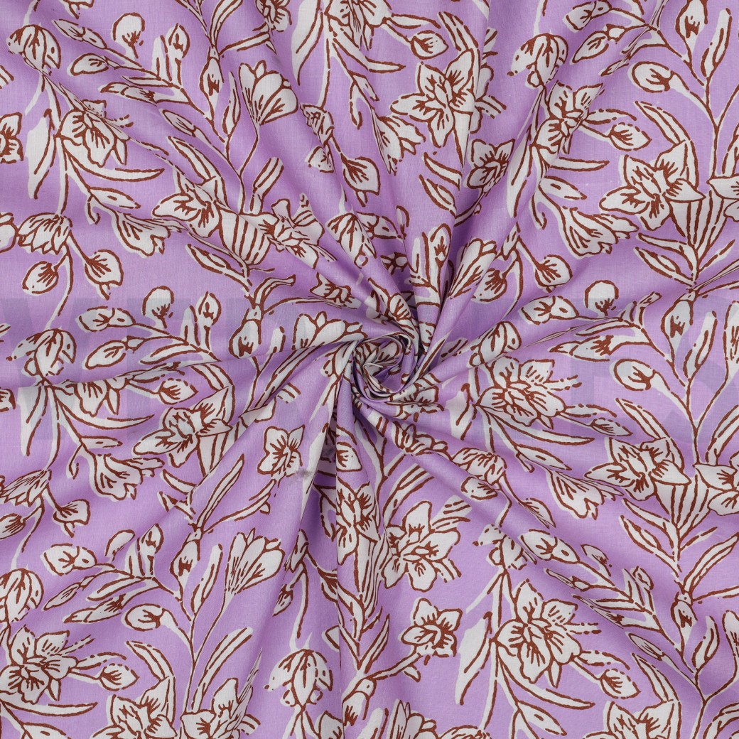 HANDCRAFTED BLOCK-PRINTED COTTON FLOWERS LILAC #3