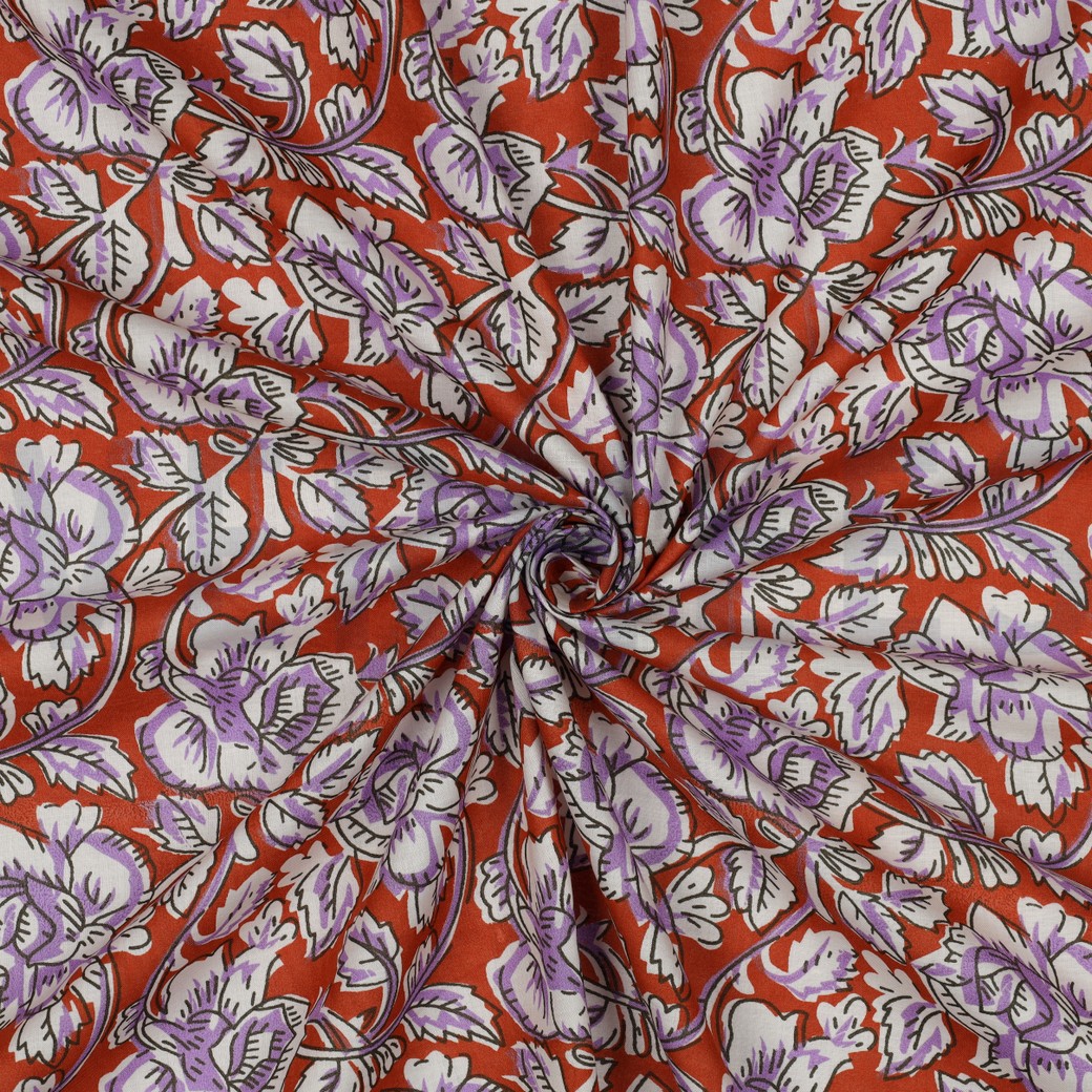 HANDCRAFTED BLOCK-PRINTED COTTON FLOWERS TERRACOTTA #3