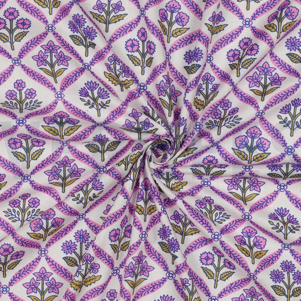 HANDCRAFTED BLOCK-PRINTED COTTON FLOWERS WHITE #3
