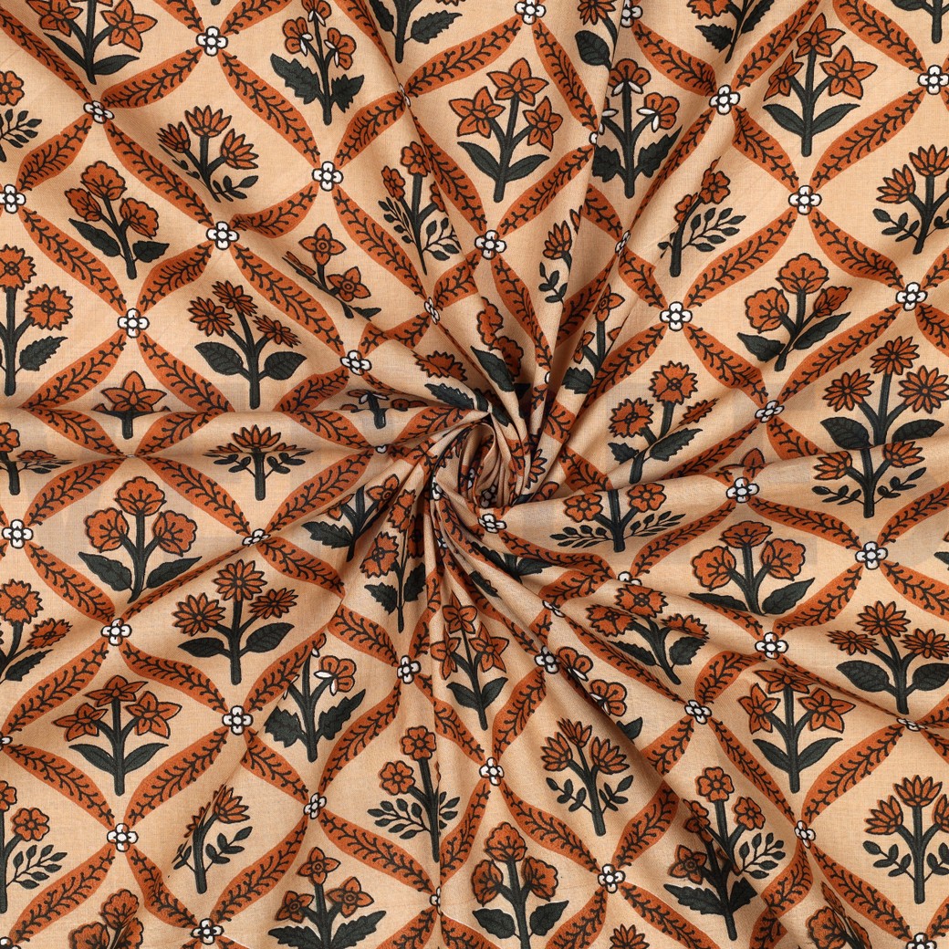 HANDCRAFTED BLOCK-PRINTED COTTON FLOWERS CAMEL #3