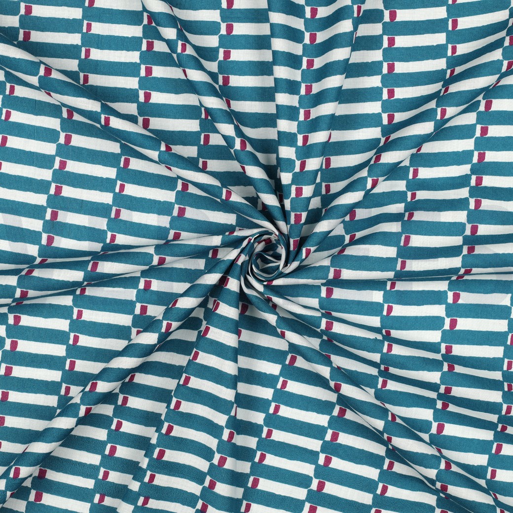 HANDCRAFTED BLOCK-PRINTED COTTON GEOMETRIC PETROL #3