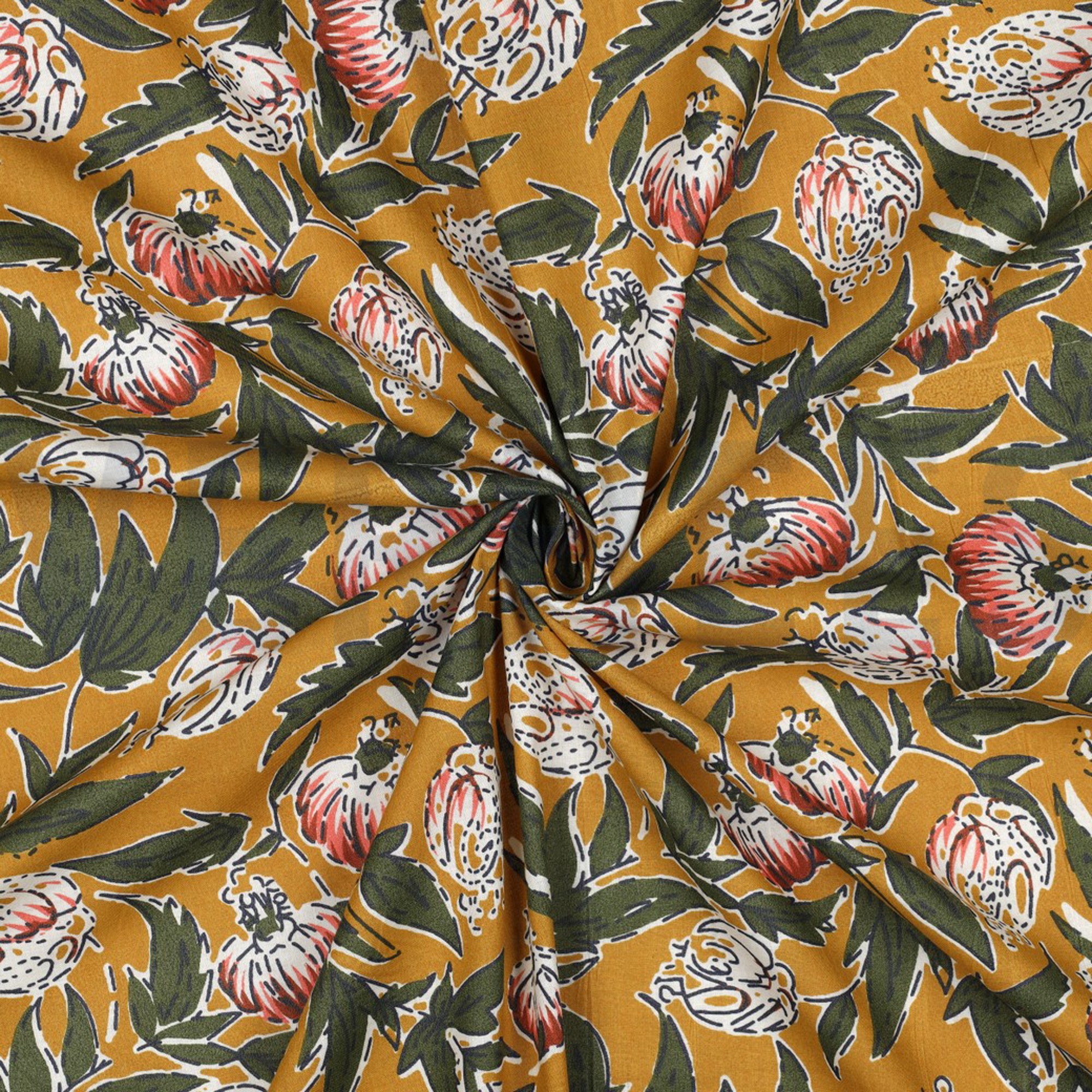 HANDCRAFTED BLOCK-PRINTED COTTON FLOWERS OCHRE (high resolution) #3