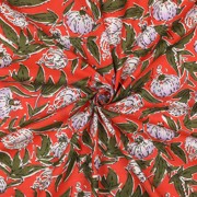 HANDCRAFTED BLOCK-PRINTED COTTON FLOWERS CORAL (thumbnail) #3