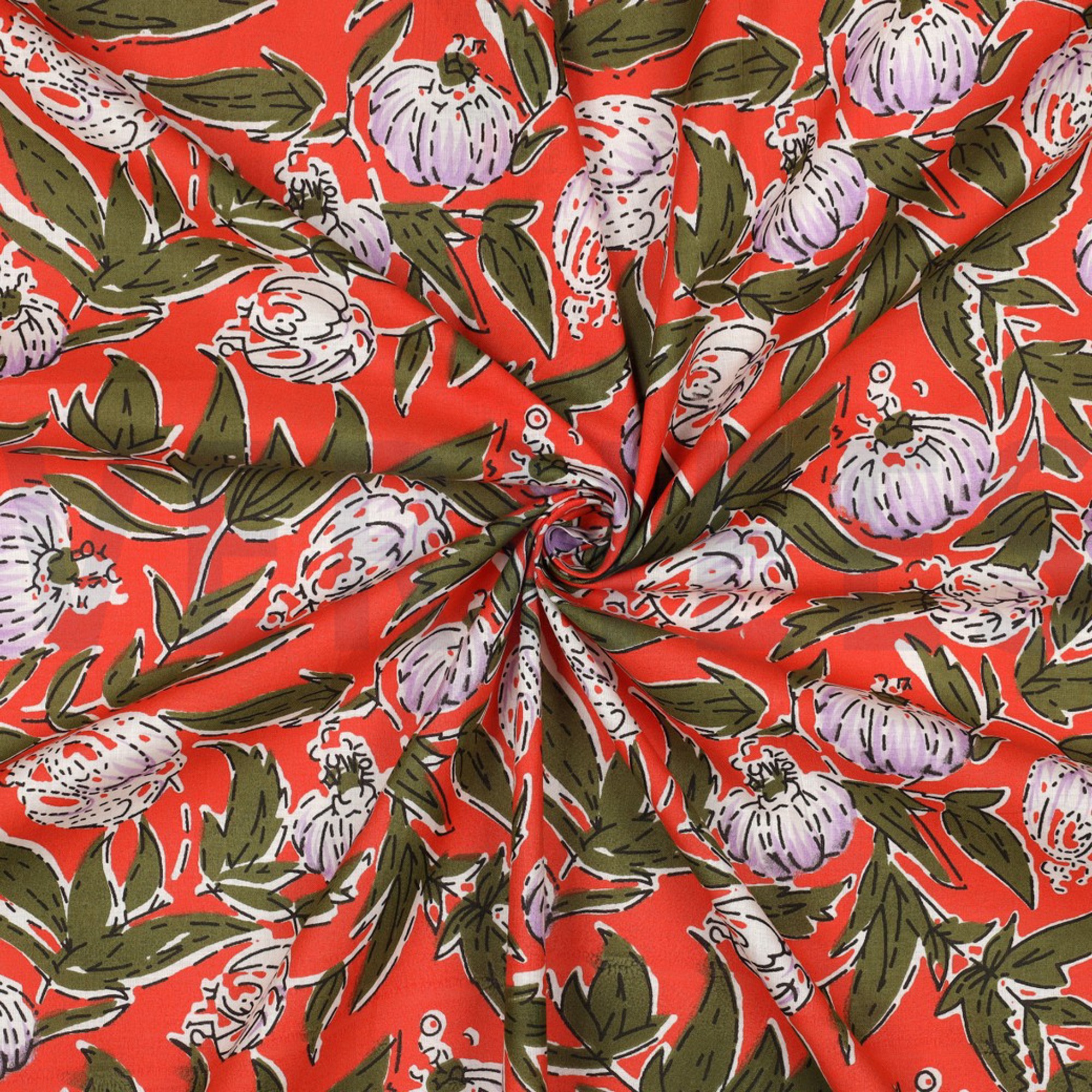 HANDCRAFTED BLOCK-PRINTED COTTON FLOWERS CORAL (high resolution) #3