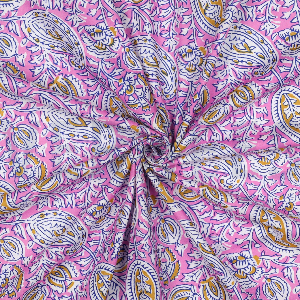 HANDCRAFTED BLOCK-PRINTED COTTON PAISLEY PINK #3