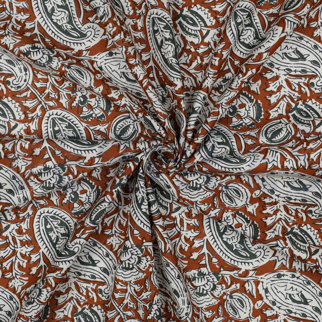HANDCRAFTED BLOCK-PRINTED COTTON PAISLEY COGNAC #3