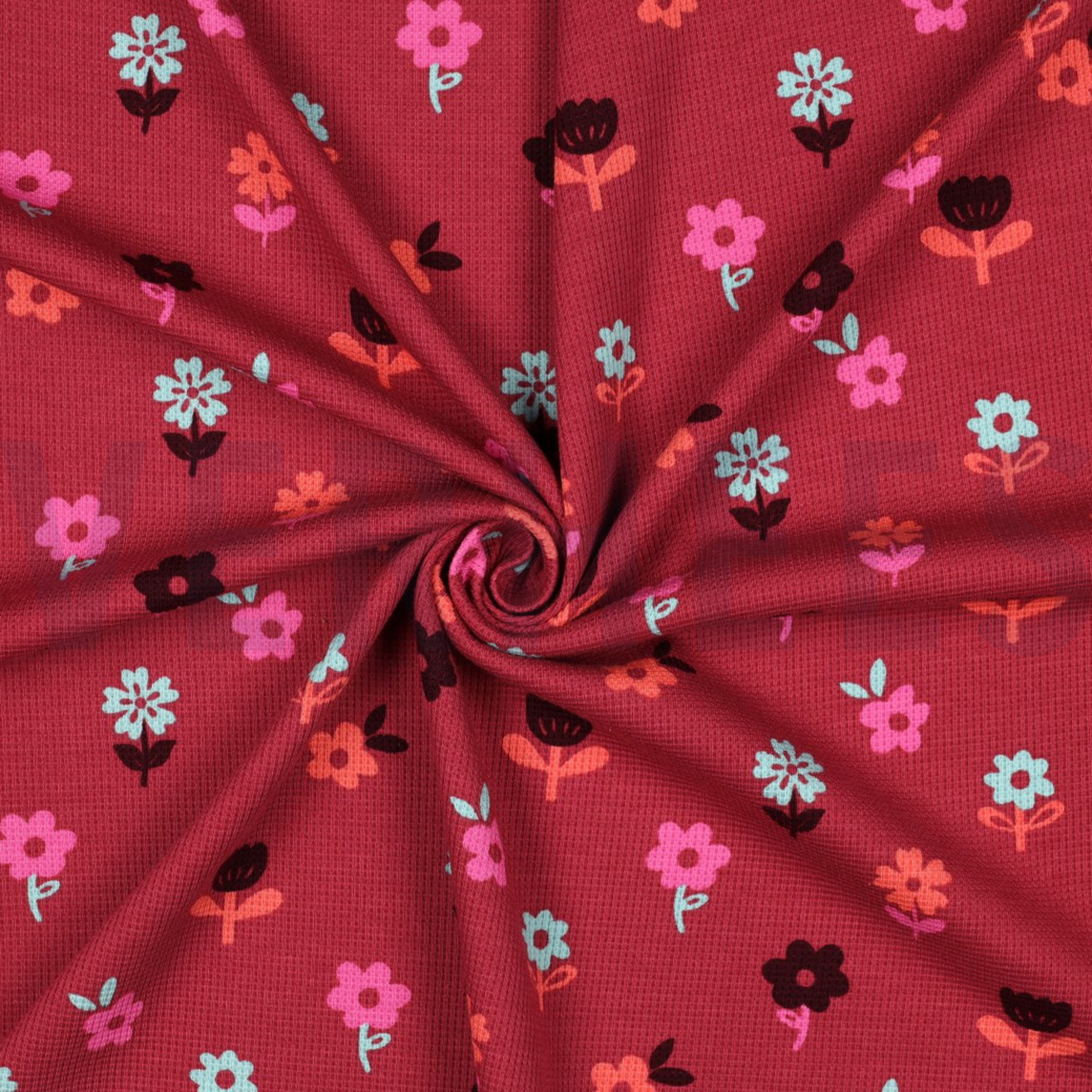 WAFFLE JERSEY FLOWERS DARK RED (high resolution) #3