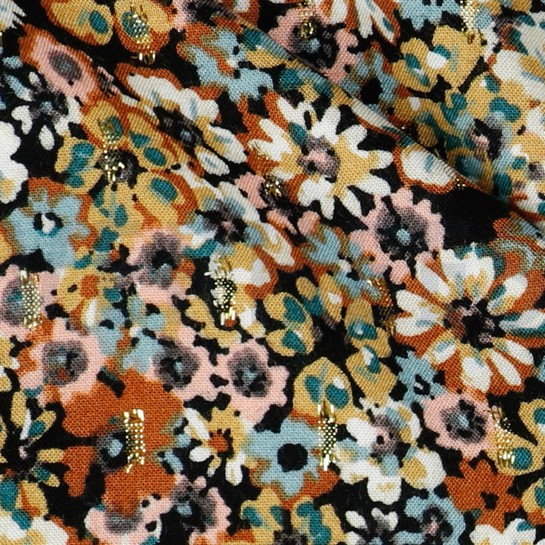 VISCOSE LUREX FLOWERS BLACK/ HONEY #7