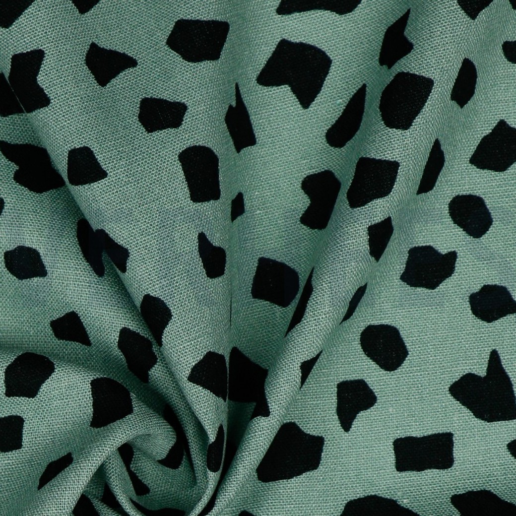 LINEN VISCOSE WASHED DOTS OLD GREEN #3