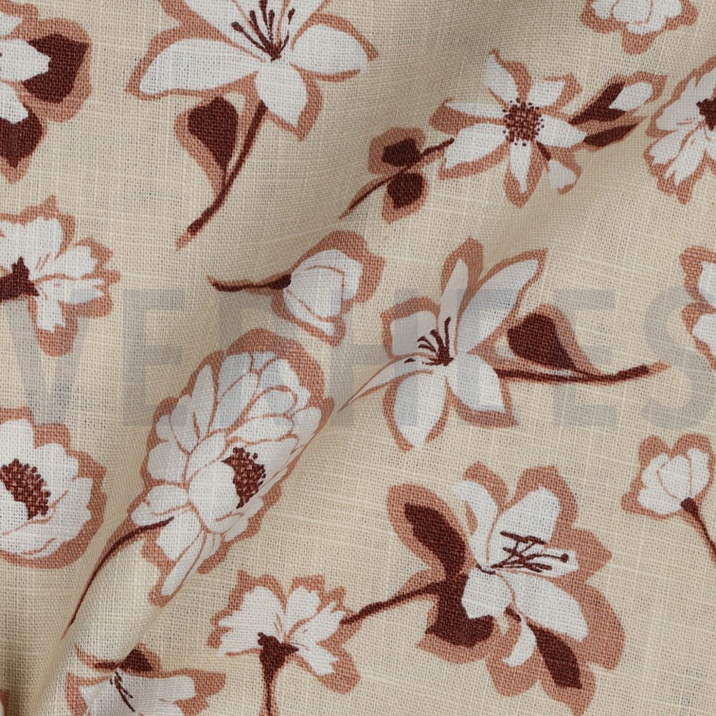 LINEN WASHED BIG FLOWERS LIGHT SAND #3