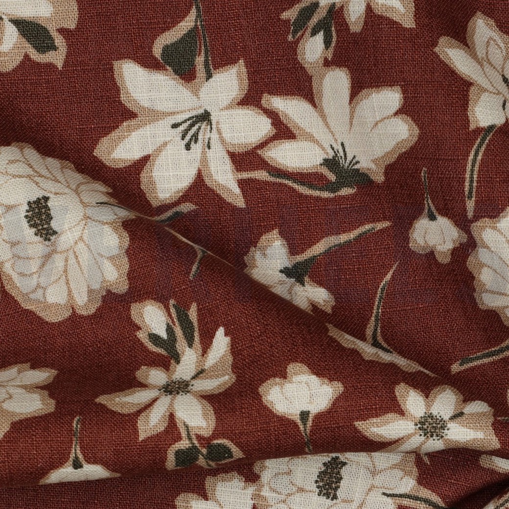 LINEN WASHED BIG FLOWERS ROUGE #3