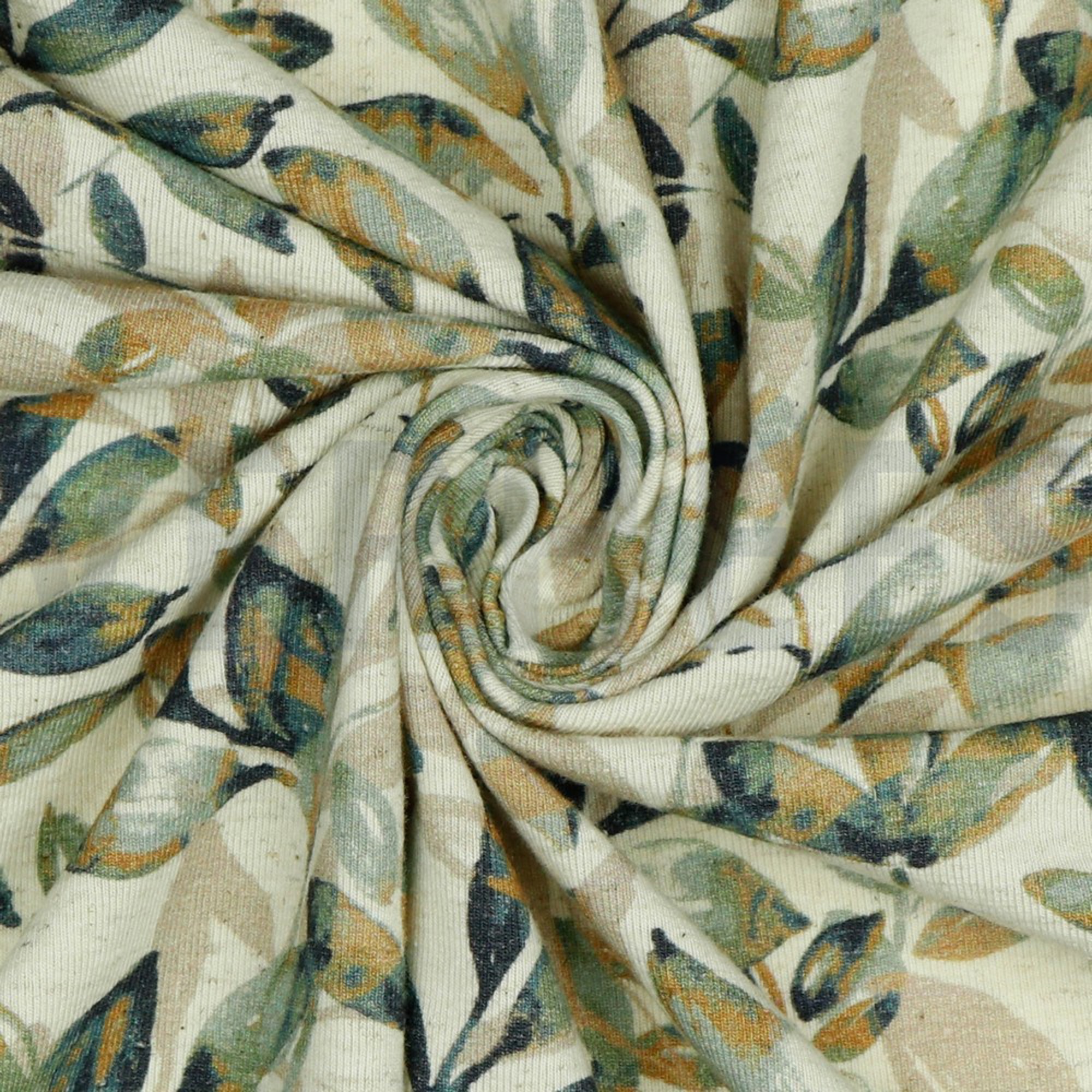 LINEN JERSEY DIGITAL LEAVES OLD GREEN/ OCHRE (high resolution) #3