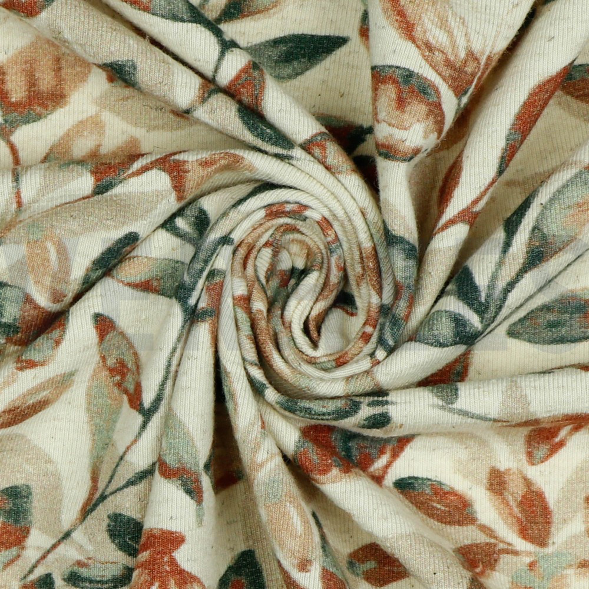 LINEN JERSEY DIGITAL LEAVES DARK GREEN/ TERRACOTTA (high resolution) #3