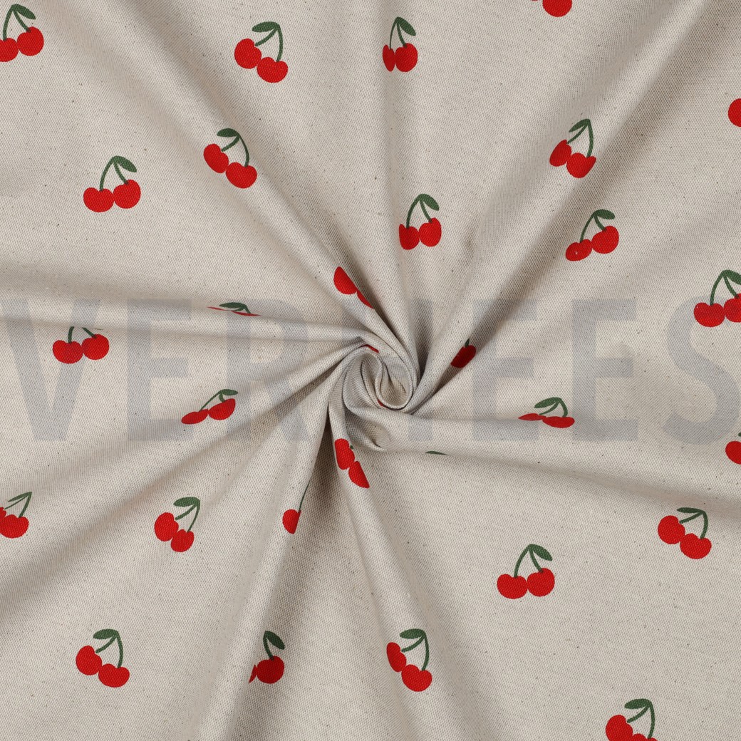 CANVAS LINEN LOOK CHERRIES NATURAL #3