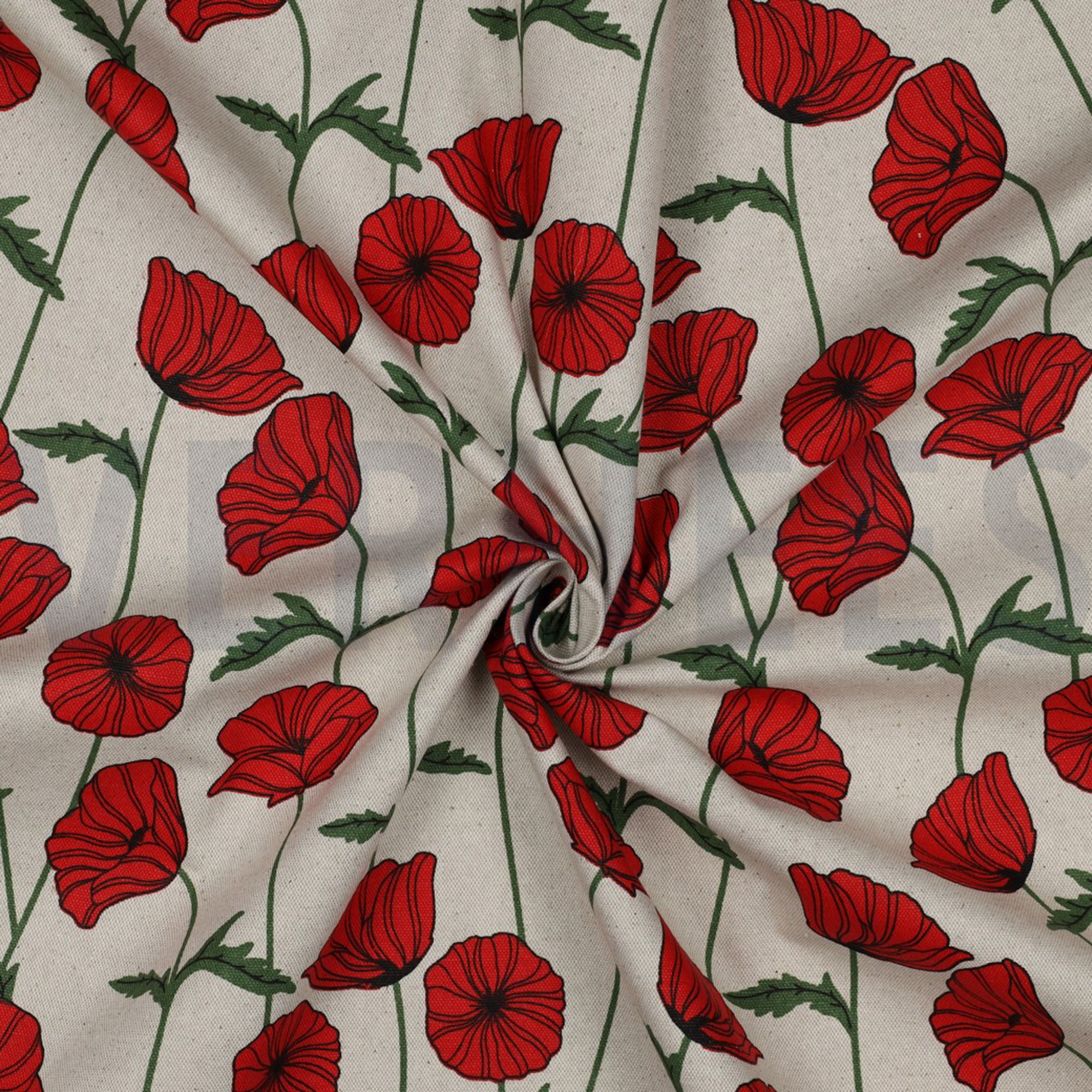 COATED CANVAS LINEN LOOK POPPY FLOWERS NATURAL (high resolution) #3