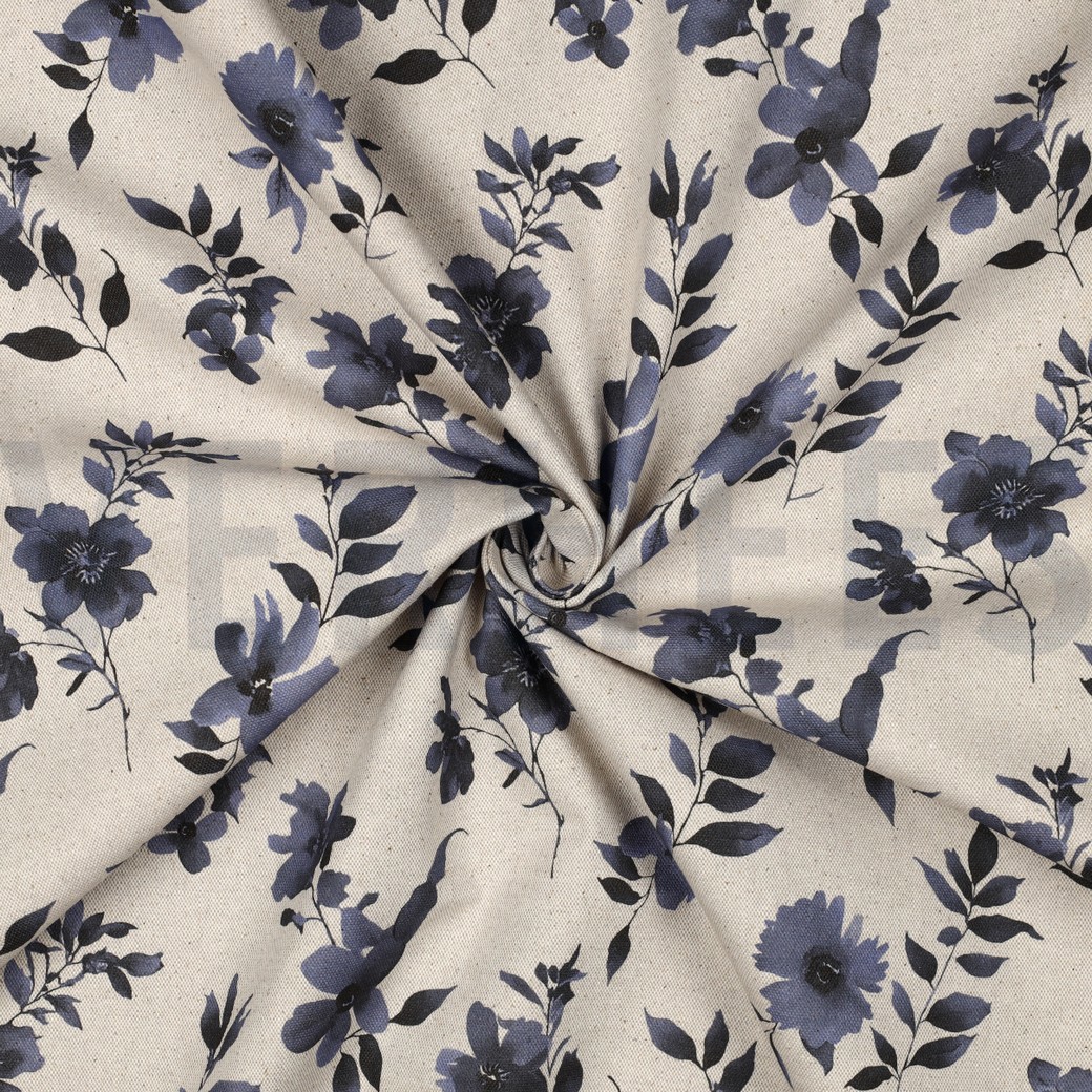 CANVAS LINEN LOOK DIGITAL FLOWERS NATURAL #3