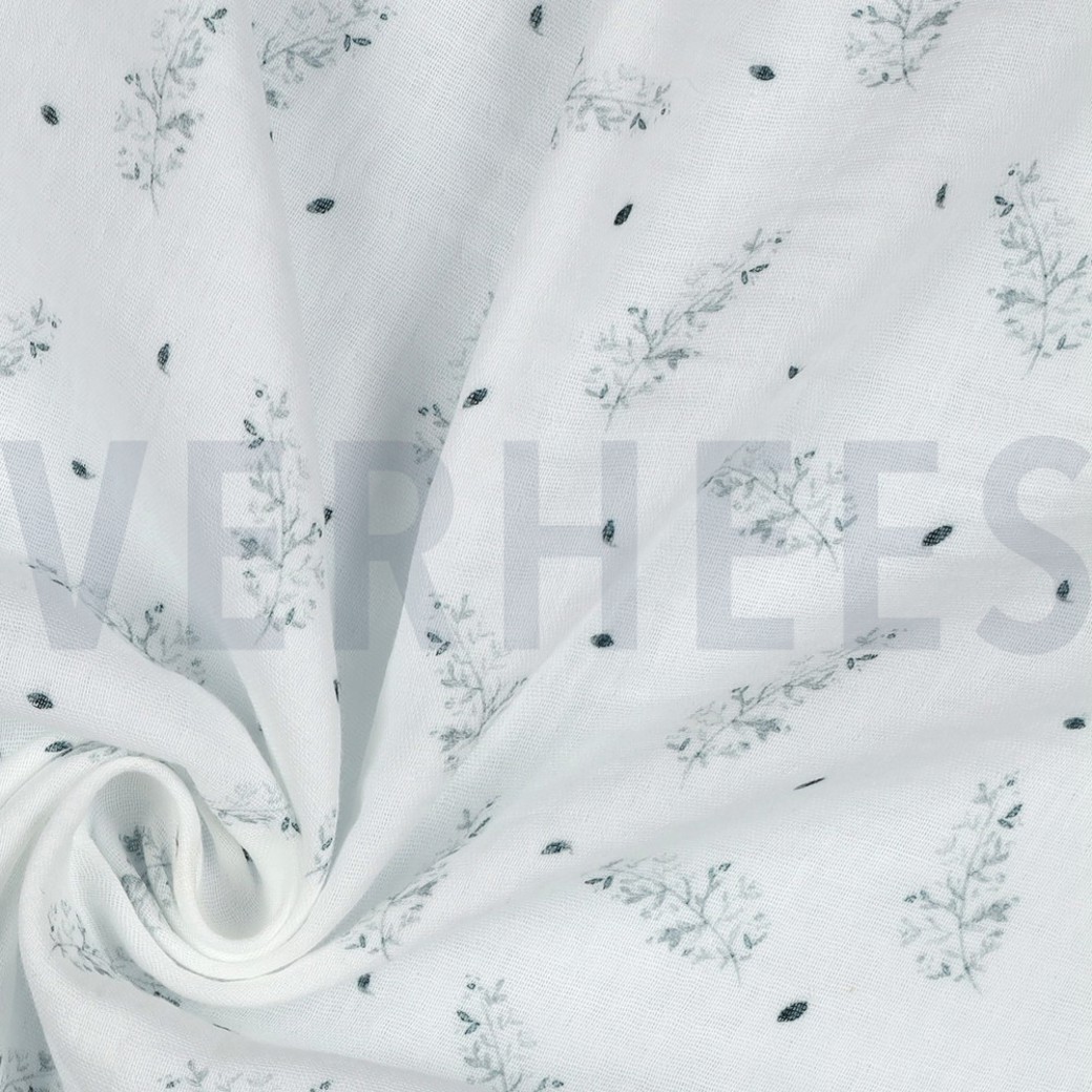 DOUBLE GAUZE GOTS DIGITAL FOREST WHITE #3