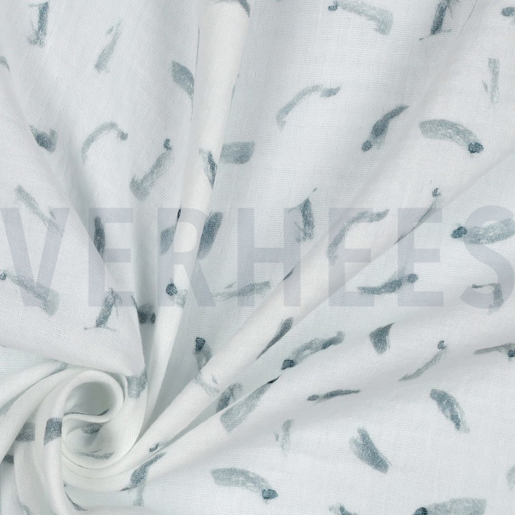 DOUBLE GAUZE GOTS DIGITAL FOREST WHITE #3