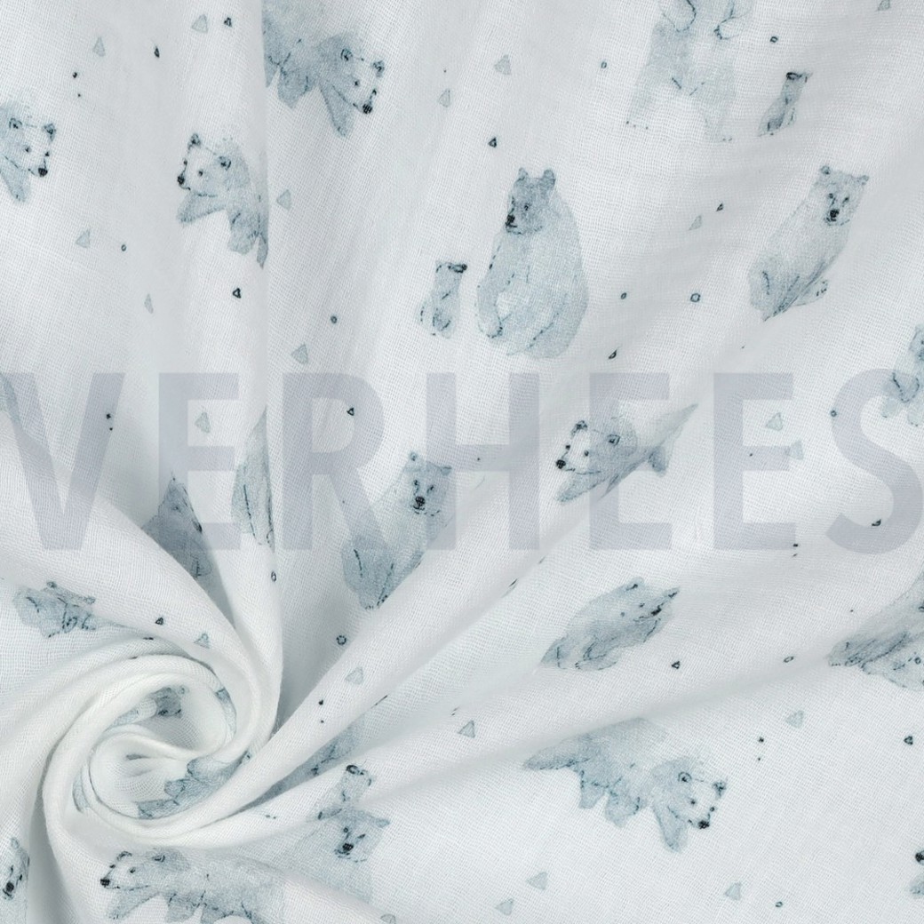 DOUBLE GAUZE GOTS DIGITAL FOREST WHITE #3