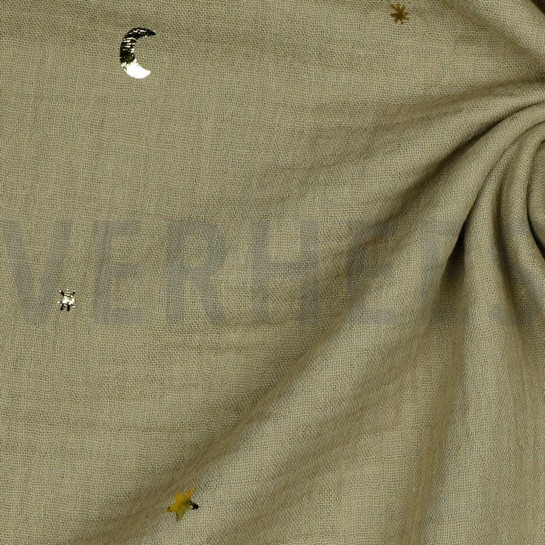 DOUBLE GAUZE FOLIE MAAN EN STERREN TAUPE #7