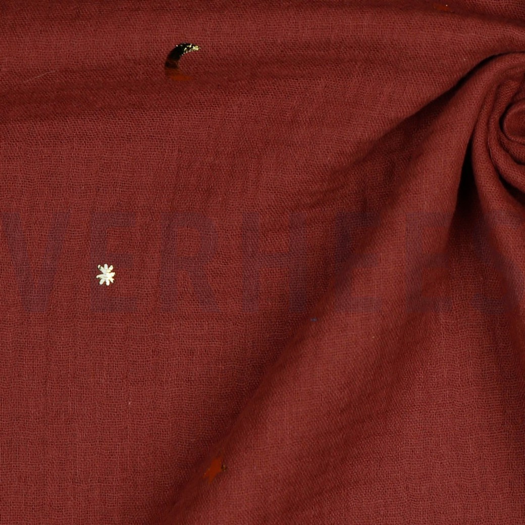 DOUBLE GAUZE FOIL MOON AND STARS BORDEAUX #3