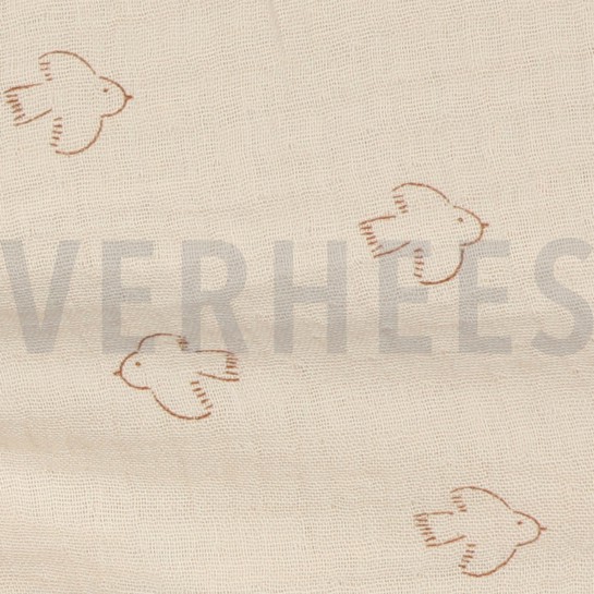 DOUBLE GAUZE VOGELS LICHT ZALM #7