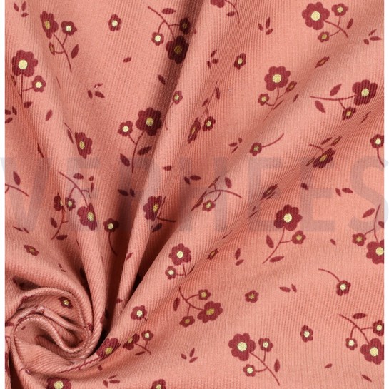 FEINCORD GLITZER KLEINE BLUMEN BLUSH #7