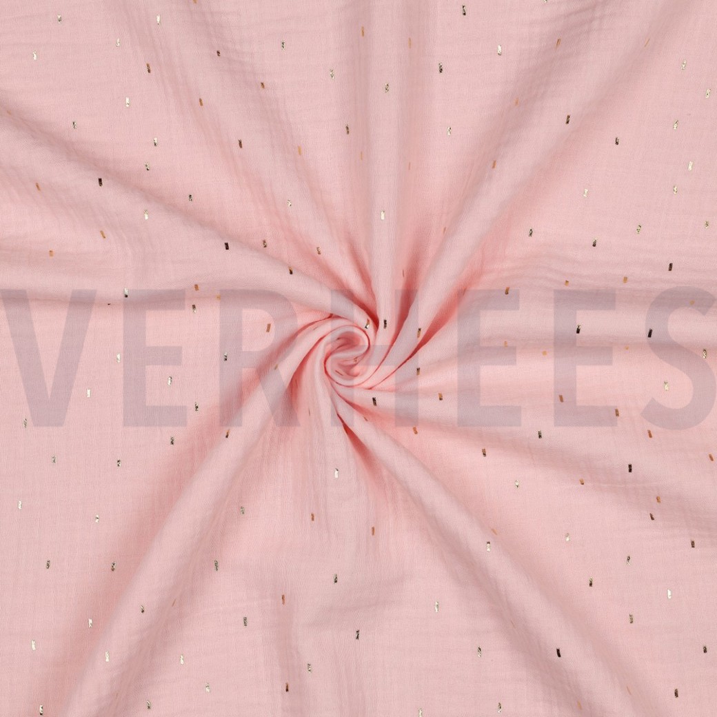 DOUBLE GAUZE FOIL STRIPES LIGHT ROSE/GOLD #3