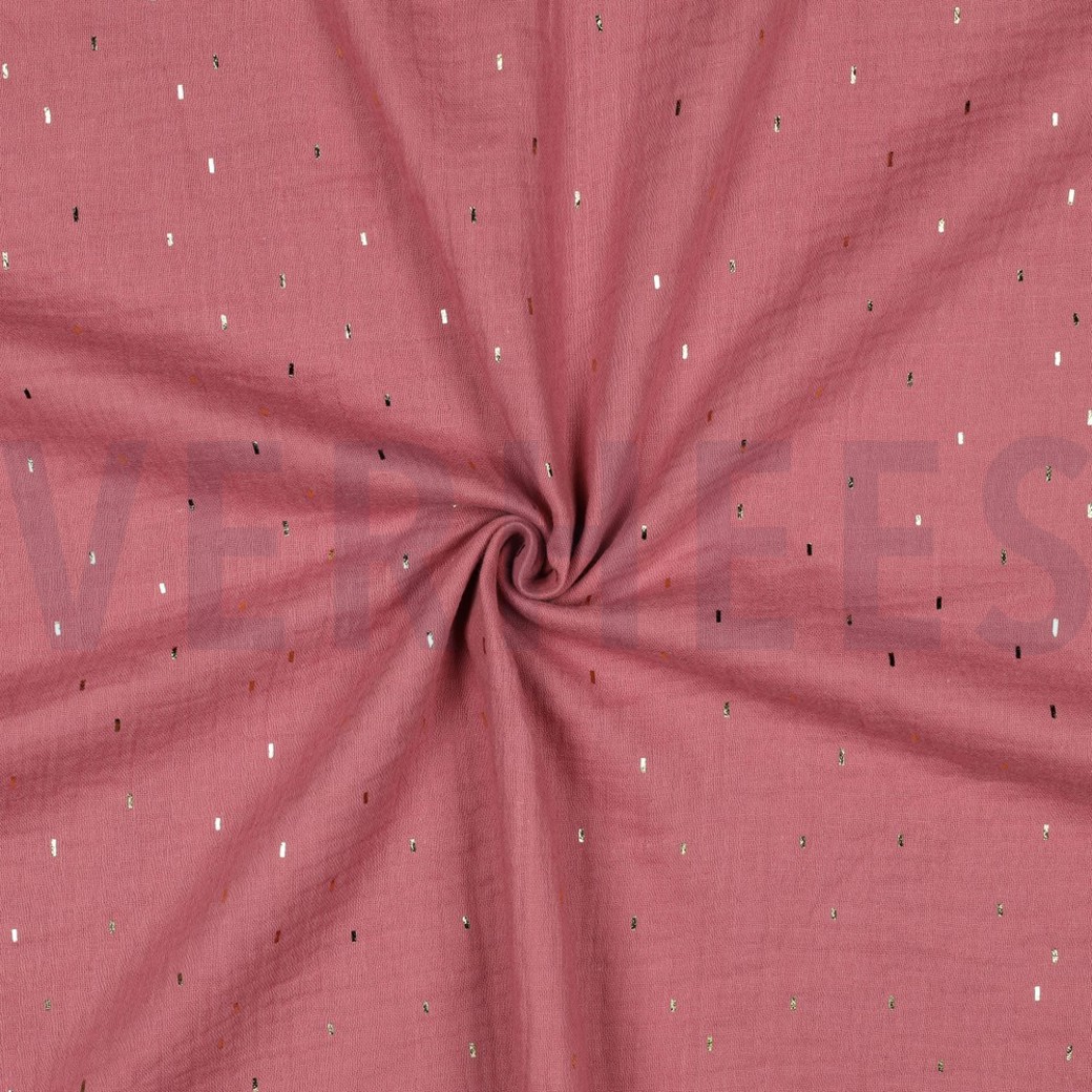 DOUBLE GAUZE FOIL STRIPES MAUVE/GOLD #3