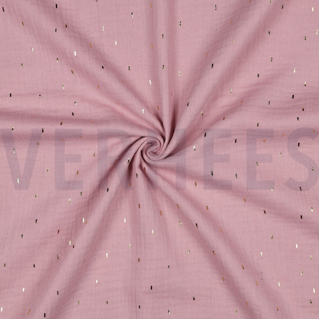 DOUBLE GAUZE FOIL STRIPES OLD ROSE/GOLD #3