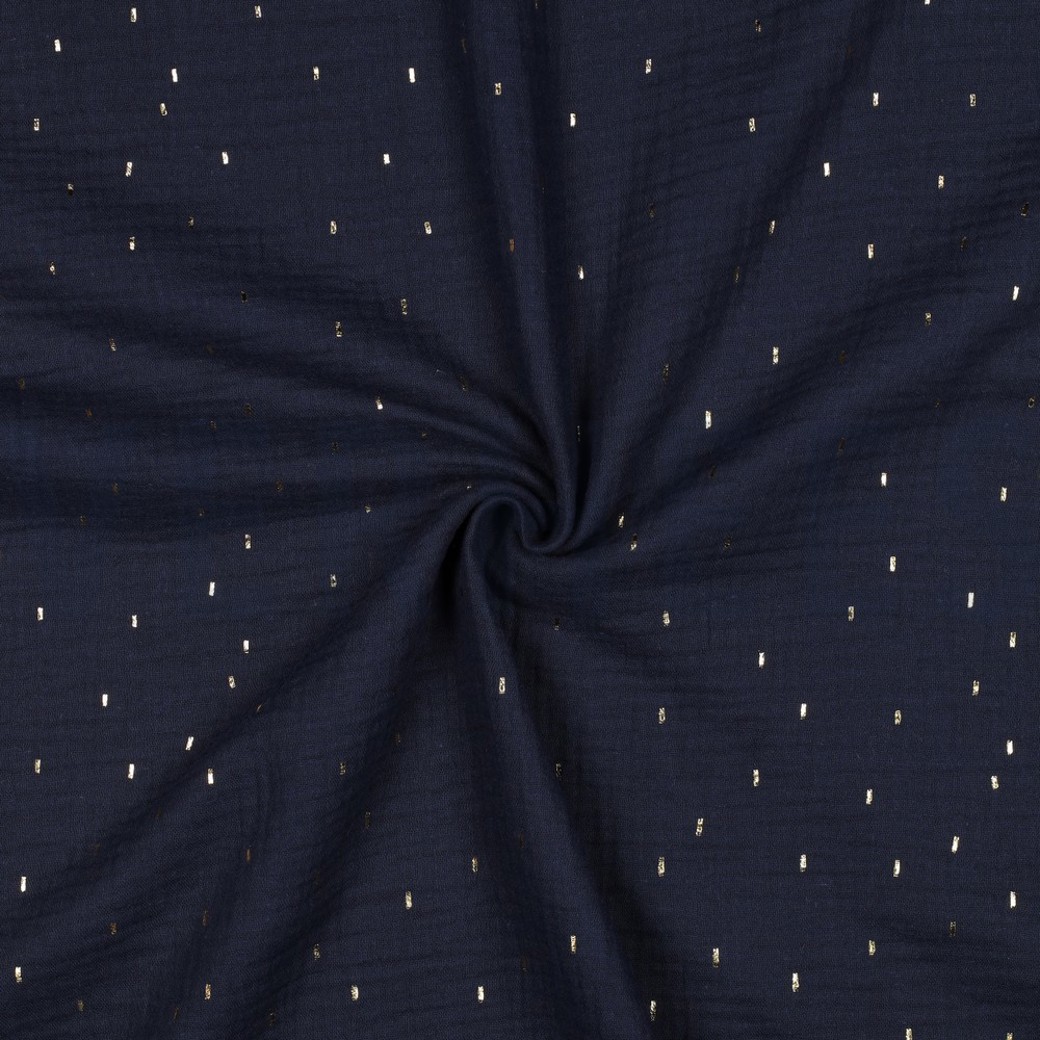 DOUBLE GAUZE FOIL STRIPES NAVY/GOLD #3
