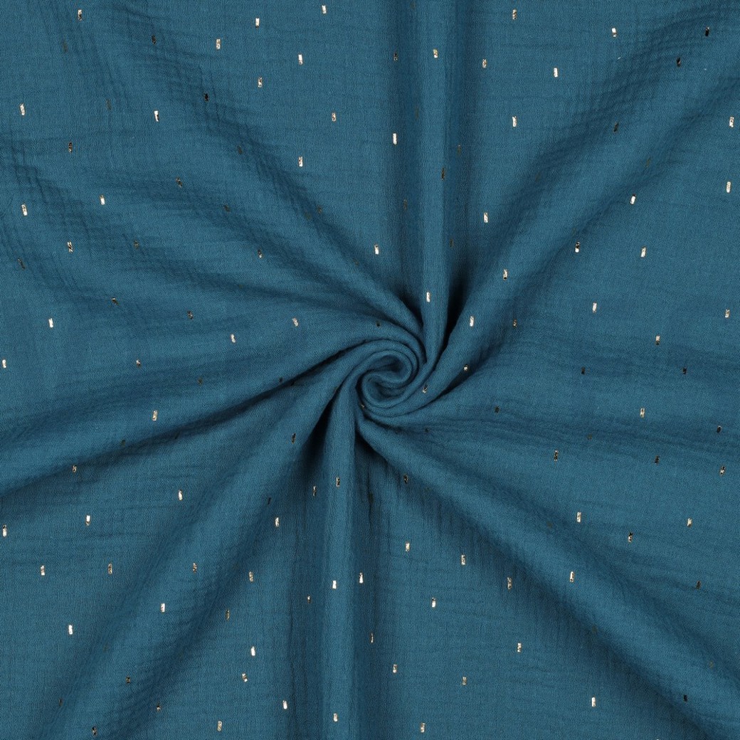 DOUBLE GAUZE FOIL STRIPES PETROL/GOLD #3