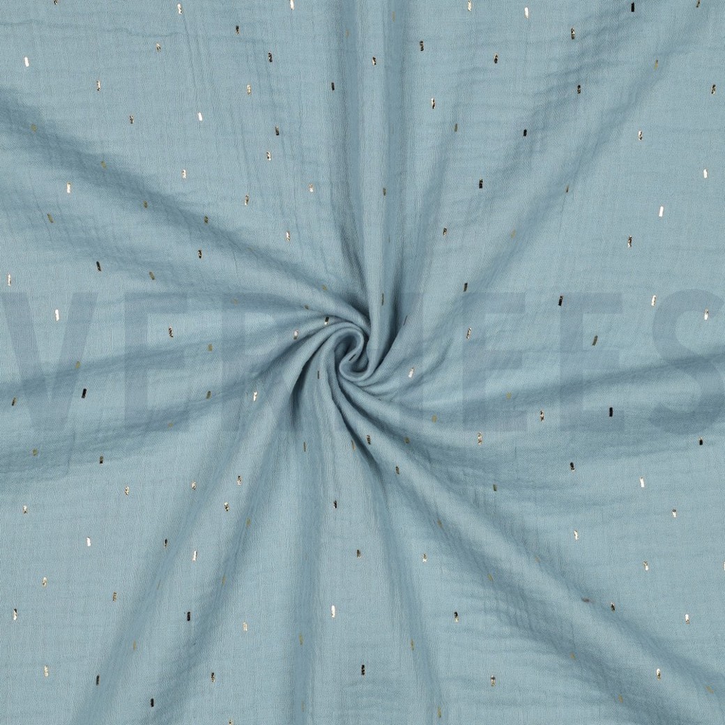 DOUBLE GAUZE FOIL STRIPES CYAN/GOLD #3