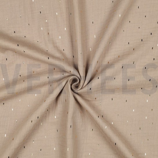 DOUBLE GAUZE FOLIE STREPEN BEIGE / GOUD #7