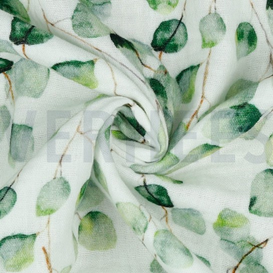 DOUBLE GAUZE GOTS DIGITAL EUCALYPTUS WHITE #7