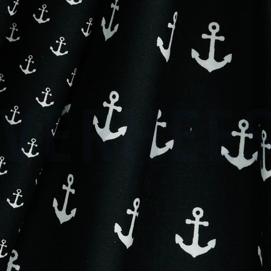 KATOENEN POPLIN ANKERS ZWART #7