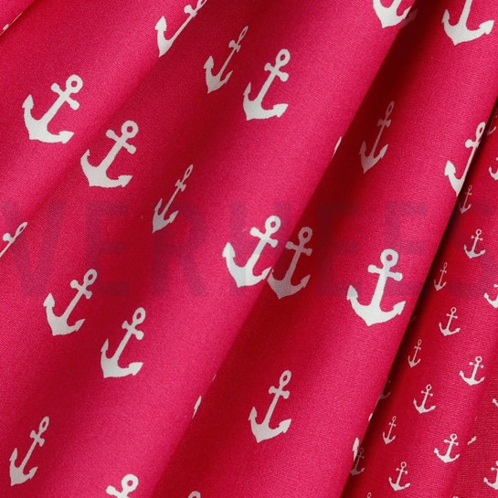 KATOENEN POPLIN ANKERS ROZE #7