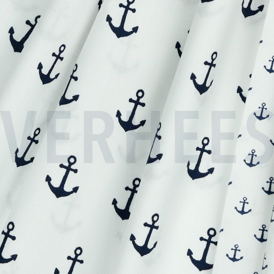 BAUMWOLLE POPELINE ANKER WEISS / MARINEBLAU #7